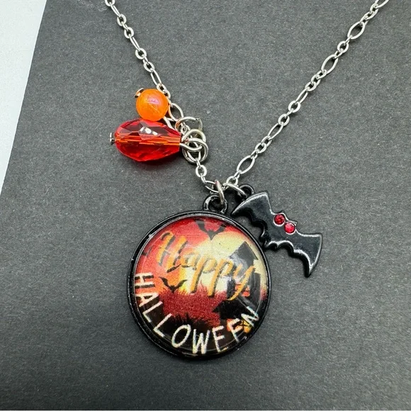 Halloween Necklace 18 inches with Extender Black Silver Orange Costume Jewelry - Picture 3 of 5
